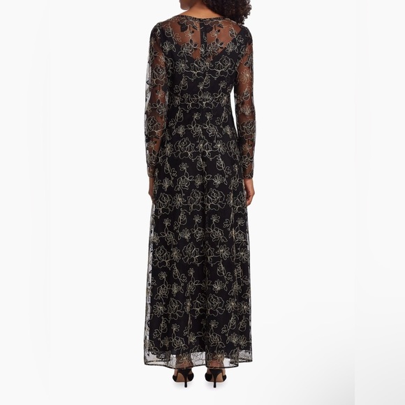 NWT Lela Rose Embroidered Floral Lace Long-Sleeve Illusion Maxi Dress Size 8 - Picture 4 of 9